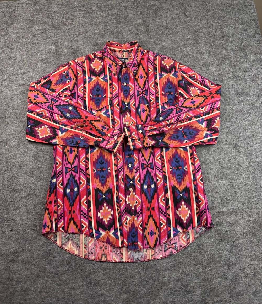 Wrangler Cowboy Cut Western Shirt Size 17-35 Multi Aztec Brushpopper